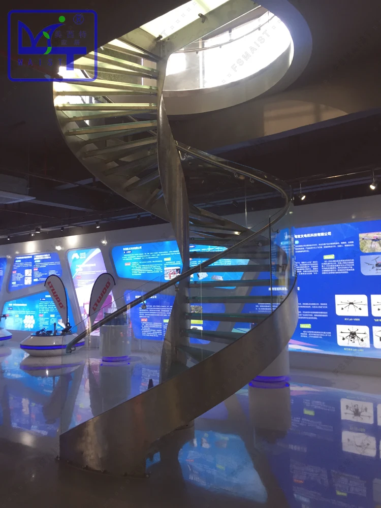 Glass stair LED stainless steel spiral staircase made in China-Maist
