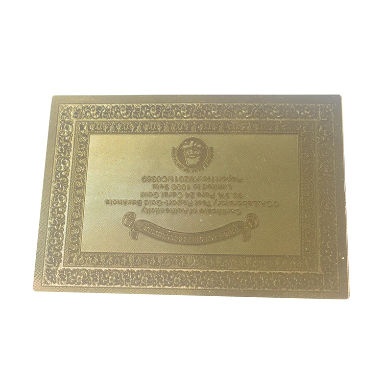Personalized Customized Logo Printed certificate durable waterproof Custom 24k gold foil Certificate Of Authorization