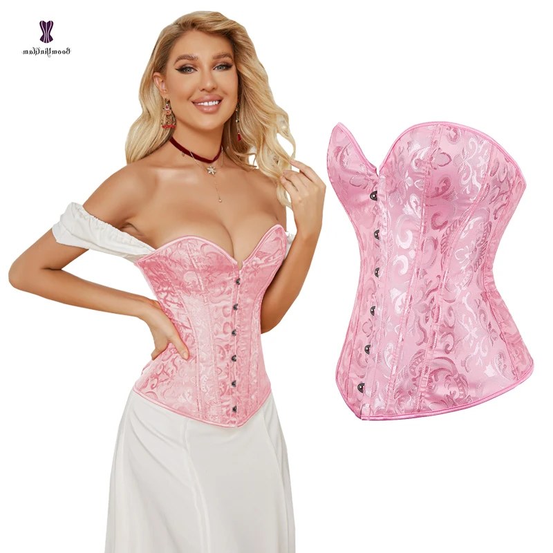 Women Boned Lingerie Waist shaper dark Red Jacquard Overbust Body Shaper Corset Slim Body Underwear Bustier