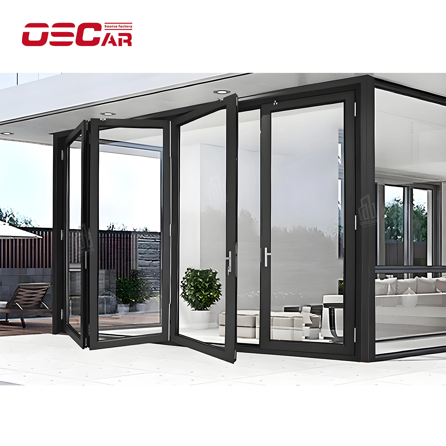 Oscaracso Modern Villa Sliding Open Style Glass Door with Soundproof Aluminum and Stainless Steel Frame Folding Design