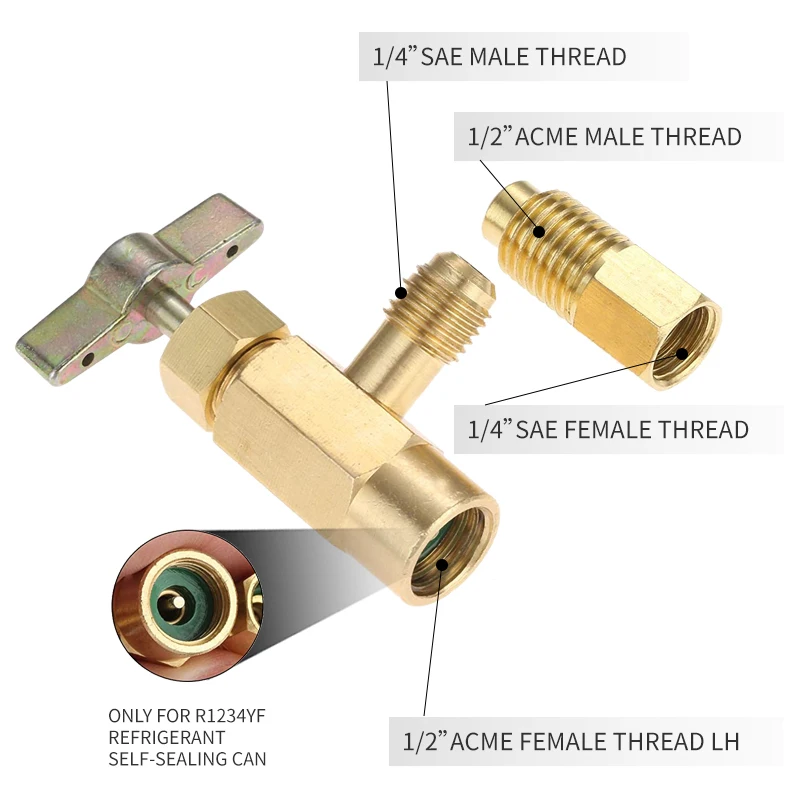 60*35mm 1/4 Thread Adapter R-134a Refrigerant Can Dispensing Bottle Tap Opener Valve