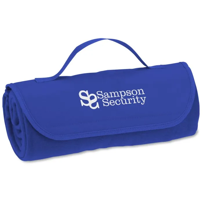 Customized Logo Anti-pilling Rolled Fleece Travel Blanket With Carry Strap  roll up picnic blanket