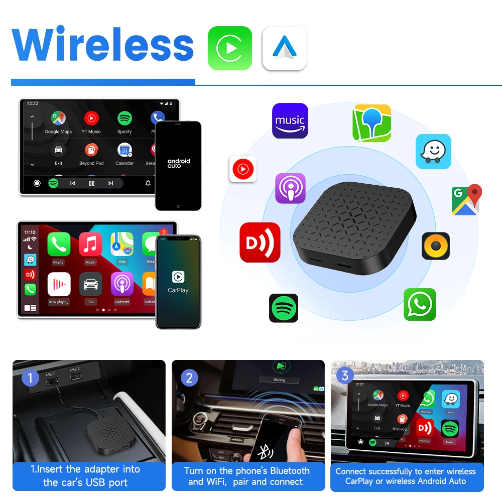 New Arrival Carlinkit Android 11 carplay auto module 3 in 1 dongle Convert Box Wireless Car Adapter Wired Mirroring OTA Update