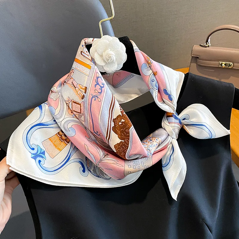 Printed Silk Scarf Women Neck Hair Wraps Summer Fashion Female Foulard Handkerchief 12mm 100% Mulberry Silk Square Shawl Scarf