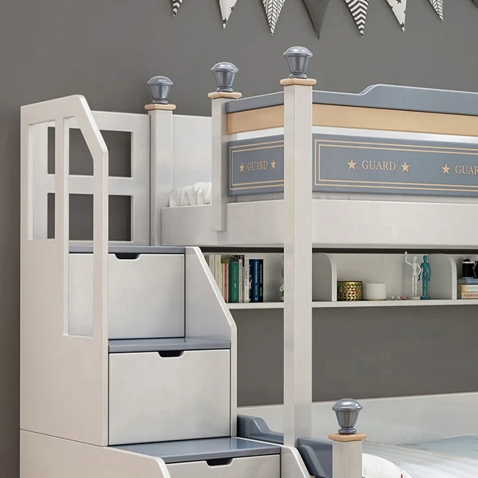 Двуспальная кровать, деревянная современная кровать для спальни, двухъярусная кровать, детская мебель с лестницей