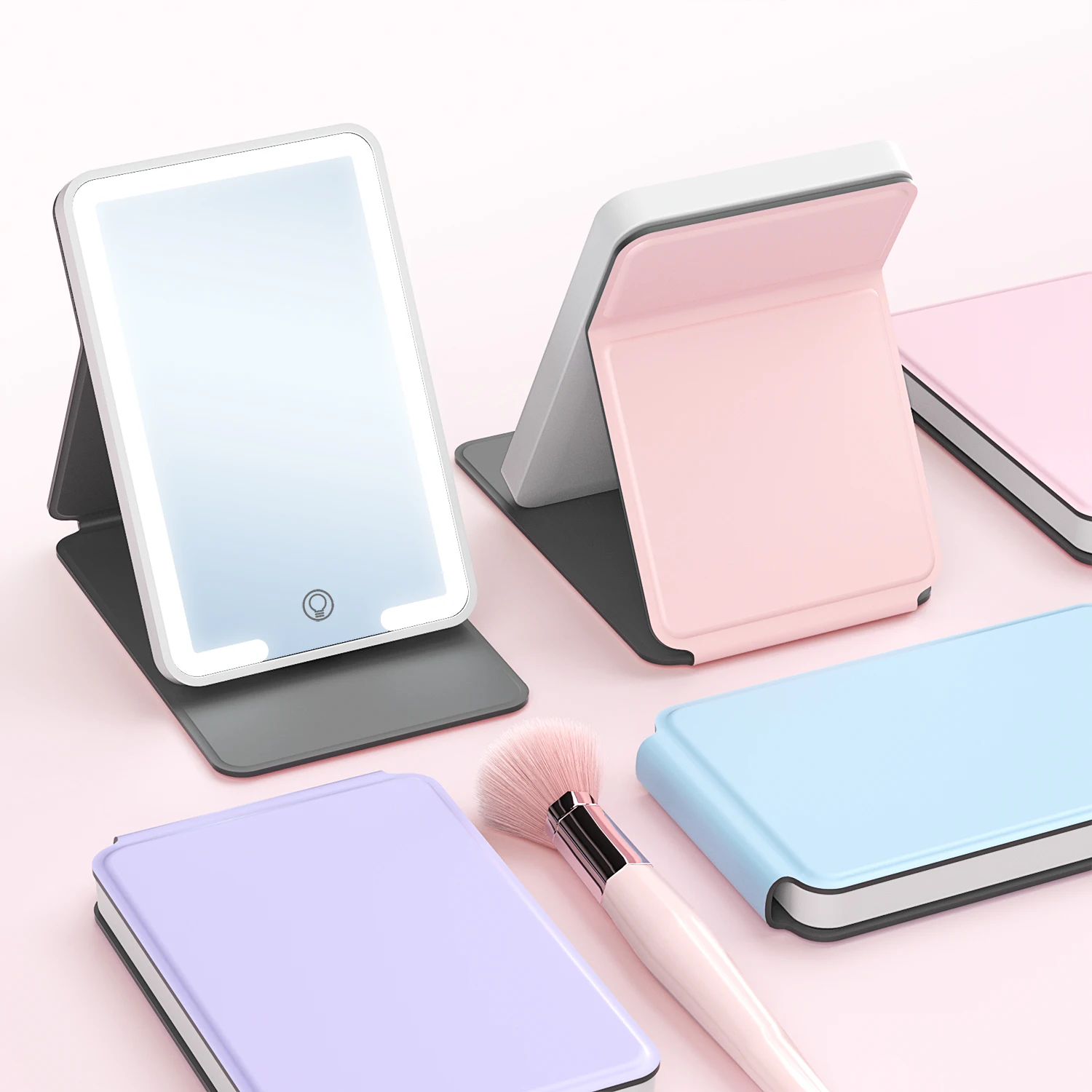 Cute LED Light Pocket Purse Hand Held Portable Folding Small Mini Makeup Mirror with PU Leather Case Cover