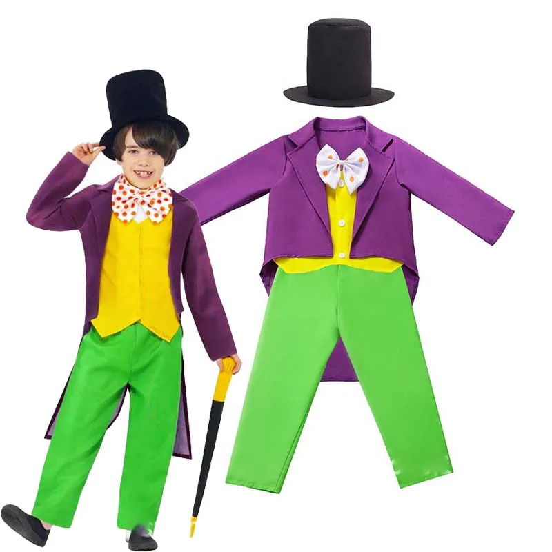BAIGE 2024 New Designs Kids Halloween Costumes Child The Chocolate Factory Deluxe Willy Wonka Boy Costumes
