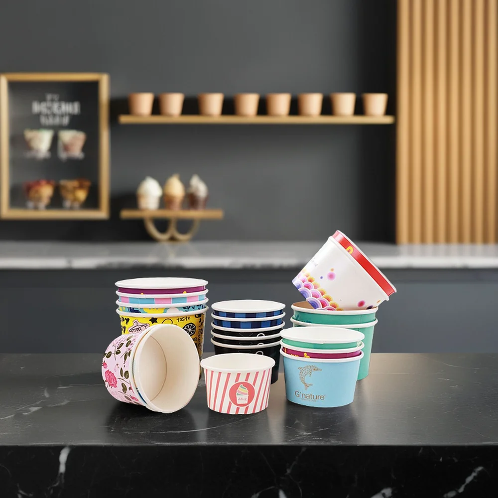 AT PACK New Arrival 3Oz 5Oz 8Oz 10Oz Ice Cream Paper Cup Packaging Custom Disposable Ice Cream Packaging Paper Cup With Lid