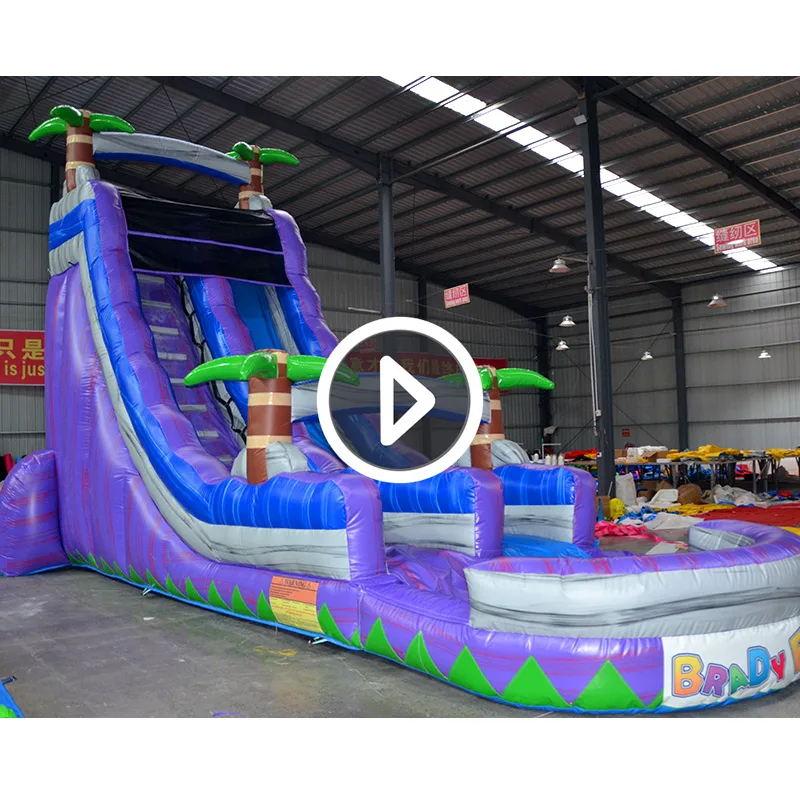 Commercial PVC Water Slides Backyard Tropical Palm Tree Inflatable Swimming Pool Slider For Kids Adults