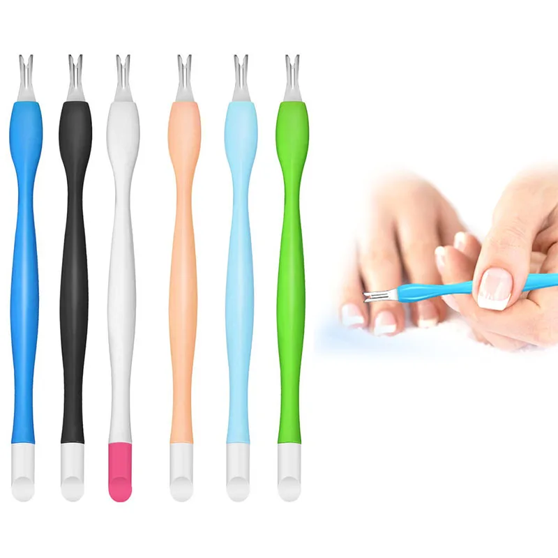 Nail Art Salon Manicure Tool Trimming Double Head Stainless Steel Dead Skin Fork Remover Rubber Tipped Cuticle Pusher Trimmer