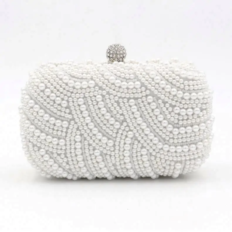 New Style Lady Handmade White Pearl Beaded Dinner Party HandBag Wedding Clutch Womens Pearl Evening Bags Bridal Purse  Bags