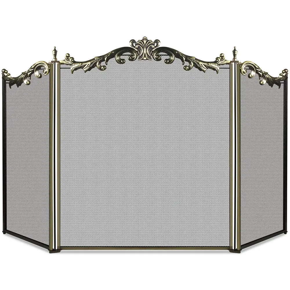 
Large flower fireplace screen 3 metal mesh face baby safety fence spark cover fireplace screen 