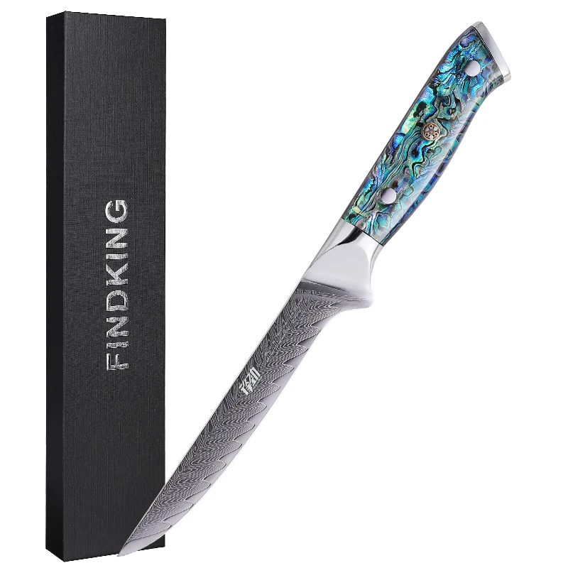 FINDKING Gorgeous Series 6 Inch Steak Knife Abalone Shell Handle 67 Layers Damascus Steel Kitchen Boning Knife with Gift Box