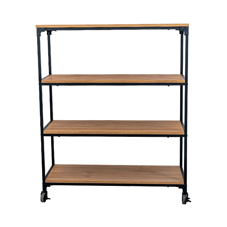 Storage 4-Tier Factory Buff Wooden Bookcase Book Shelves Bookshelf With Wheel