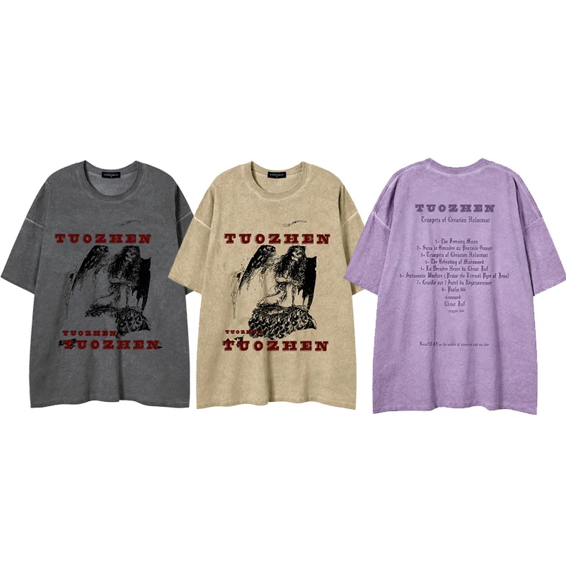 Оптовая продажа модная футболка с кислотным принтом Оригинальная пива для мужчин винтажная тканая трикотажная оверсайз