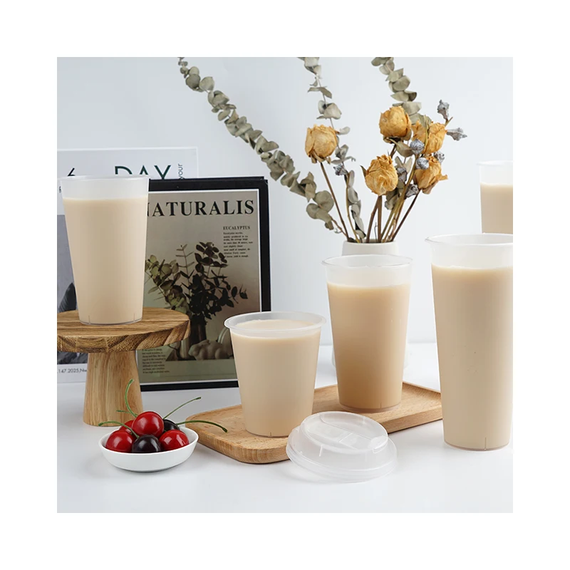 Factory Custom Logo 660ml 22oz Disposable Transparent Thick PP Plastic Foam Milk Tea Cup With Lid