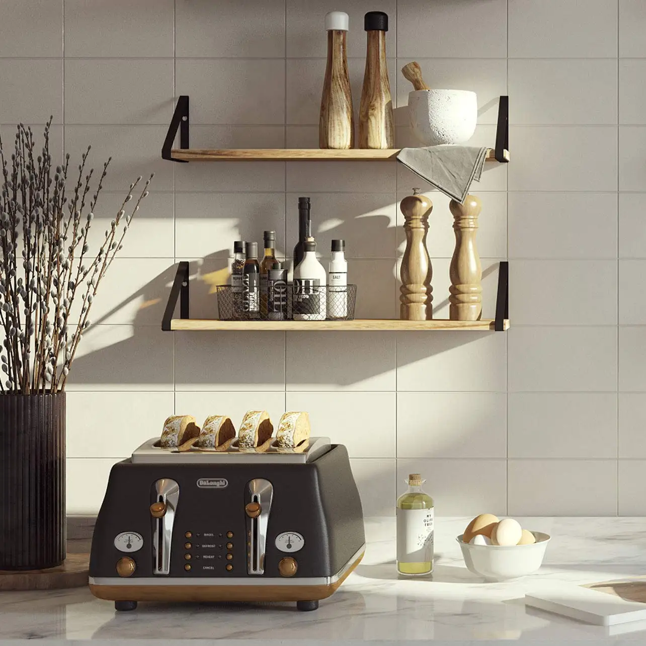 Natural Burnt Wood Floating Shelves Set of 2 Wooden Rack for Sundries Living Room Wall Decor and Book/DVD Storage Shelf