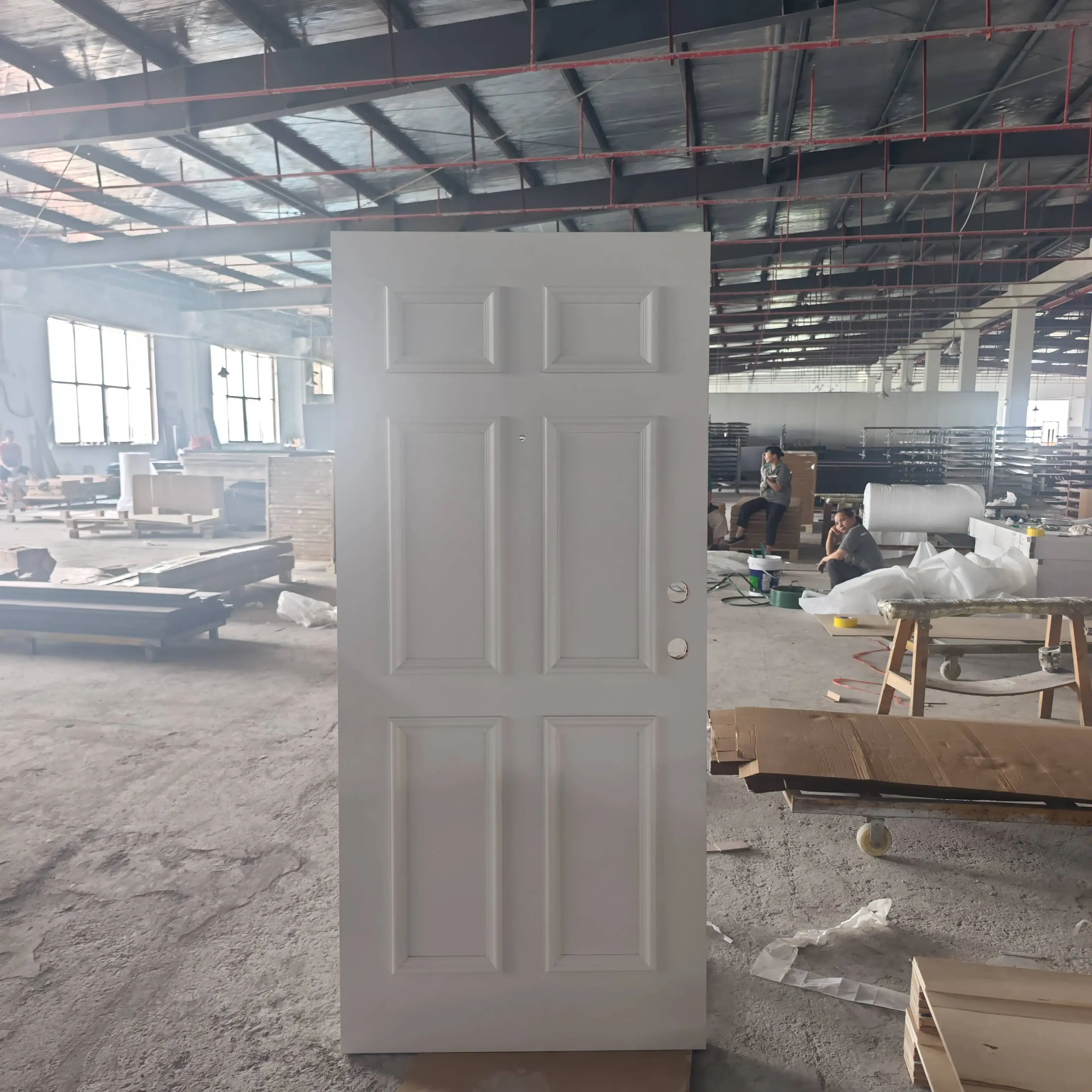 Modern Solid Core 6 Wood Panel Interior Doors with Decorative Lines for Houses