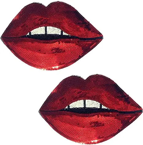Large Red Lip Sequin patches Embroidered Iron on or Sew on Applique For backpack jacket patch custom embroidery patch