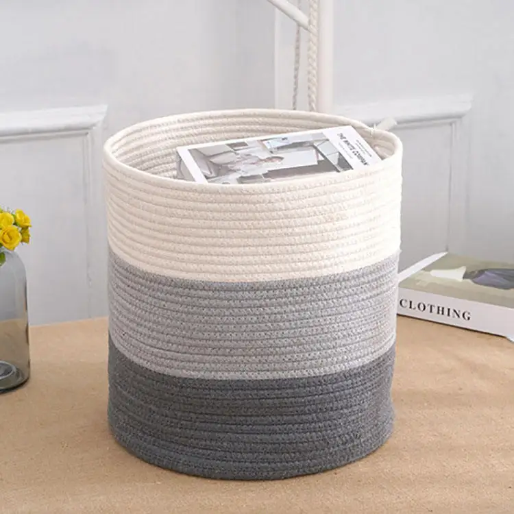 Large round cotton rope woven laundry fabric clothes storage basket for organizing