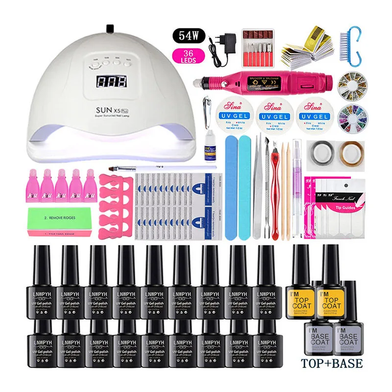 Electric Drill Set UV LED Nail Lamp 54W Professional Nail Dryer With Gel Polish Kit Nail Art Tools