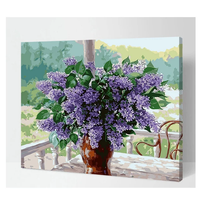 Набор для рисования масляными красками, Набор для раскрашивания по номерам, садовые вазы с лавандой для домашнего декора, искусство на холсте, декоративное искусство, фото