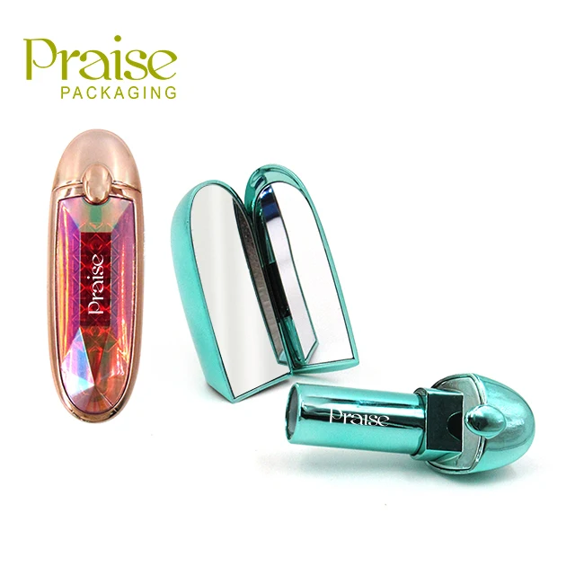 Produce empty cosmetic lipstick tubes, metallic simple sense plastic gem lipstick containers with mirrors custom color