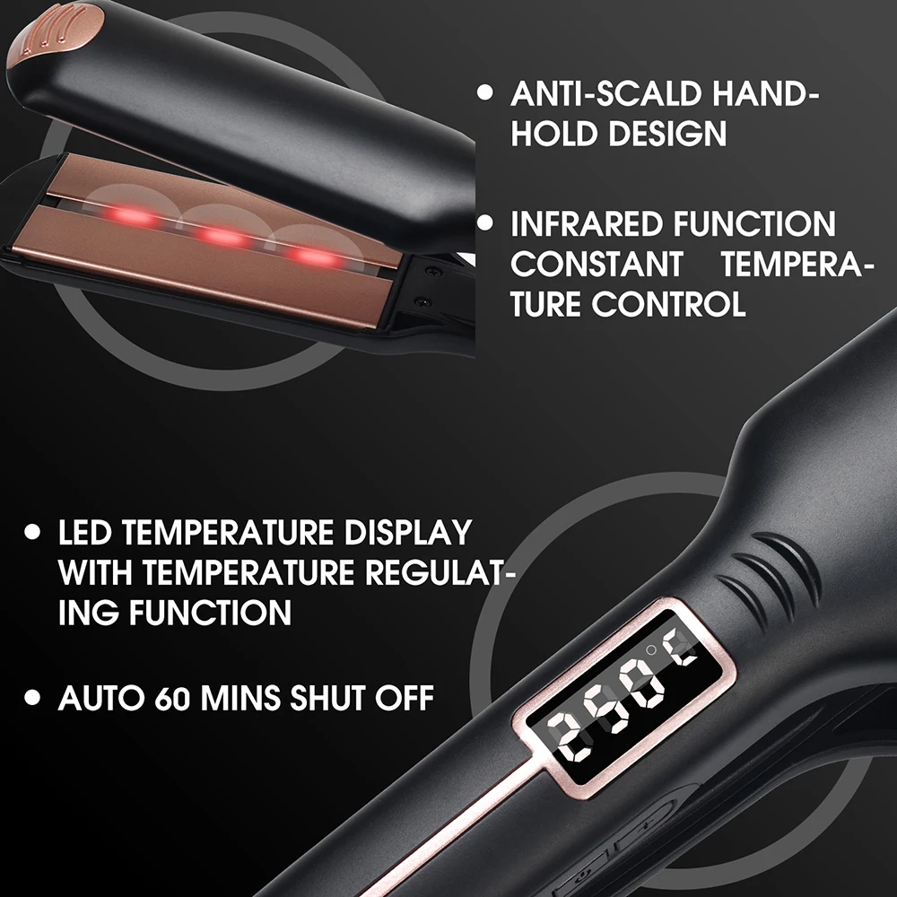 Infrared Wide professional LCD temperature display hair straightener