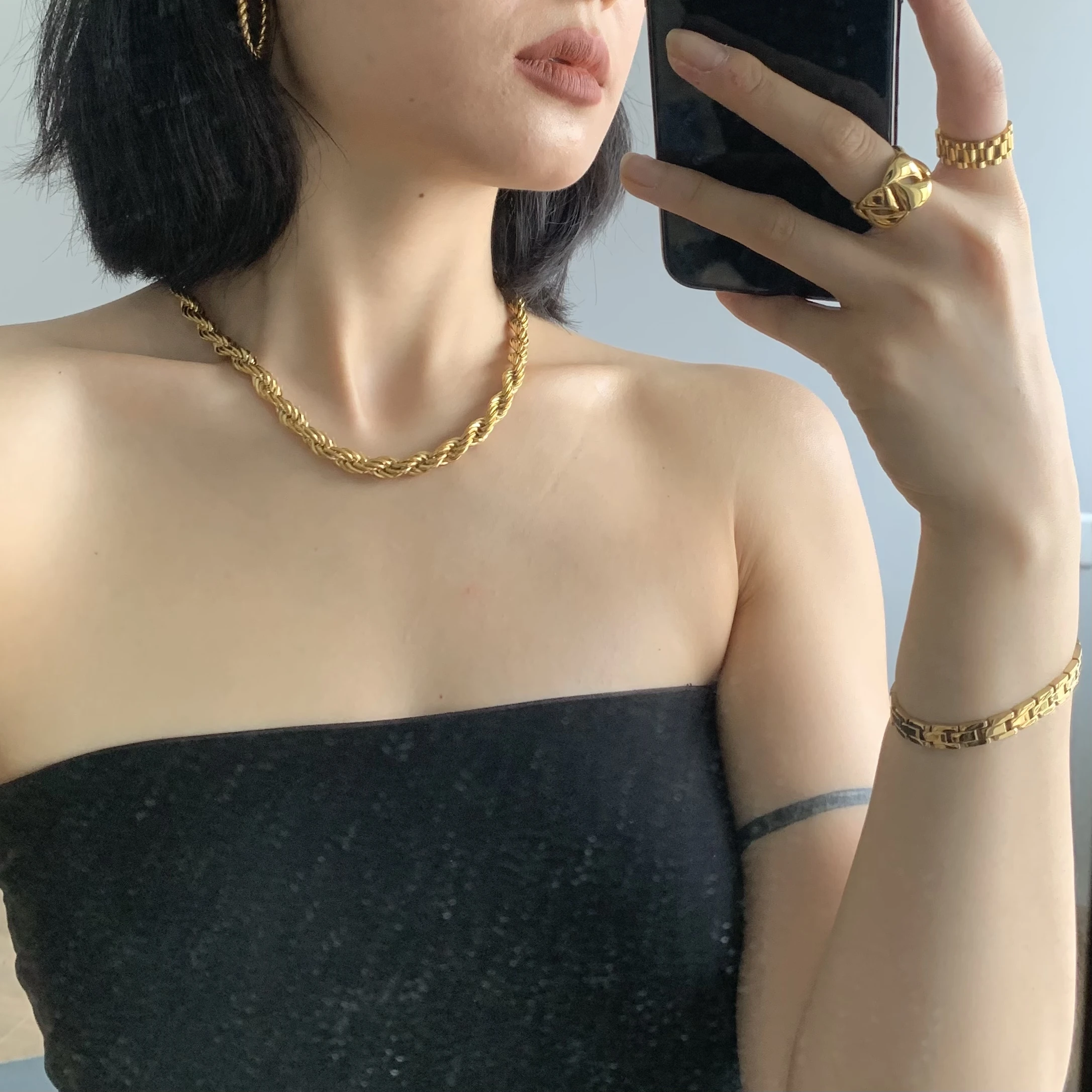 Hot Sales Stainless Steel 2MM 3MM 4MM 5MM 6MM Gold Plated Rope Chains Twist Chain Gold Chunky Rope Chain Necklace For Men Women