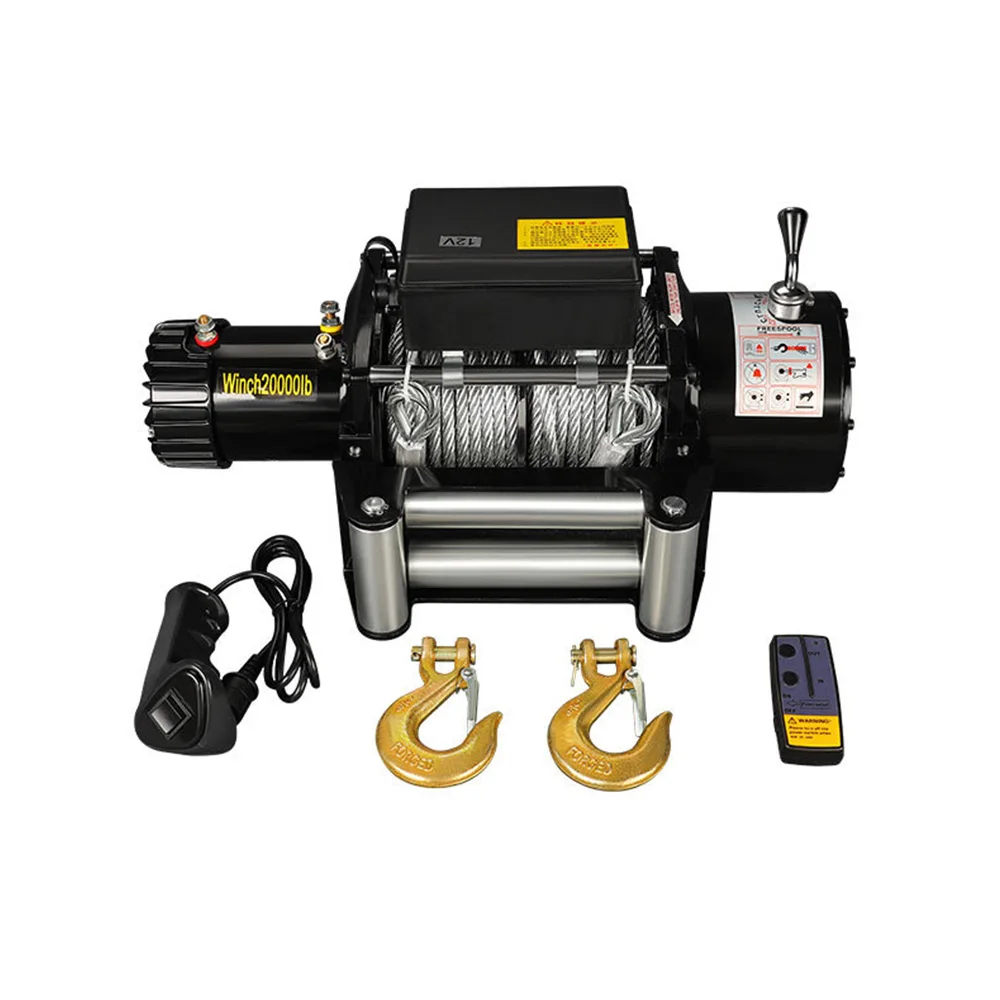 12V/24V 20000lbs Electric Winch with Synthetic Rope or steel wire rope High Lifting Capacity Winches Product