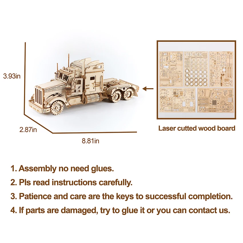 CPC Certificated Robotime Rokr MC502 3D DIY Wooden Heavy Truck Car Puzzles Wood Crafts