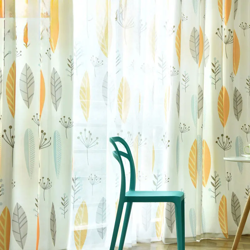 Amity Modern American Plant Leaf Printed Polyester Curtains Bedroom Eyelet Sheer Living Room Grommet Curtains