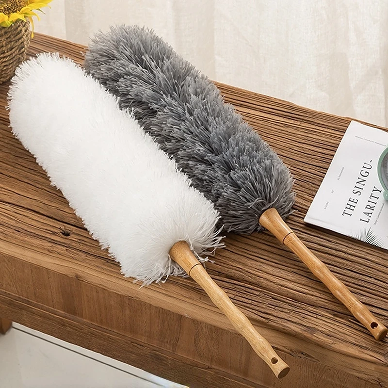 FF978 Home Car Office Cleaning Brush Ceiling Fan Cobweb Washable Duster Wood Handle Microfiber Feather Duster