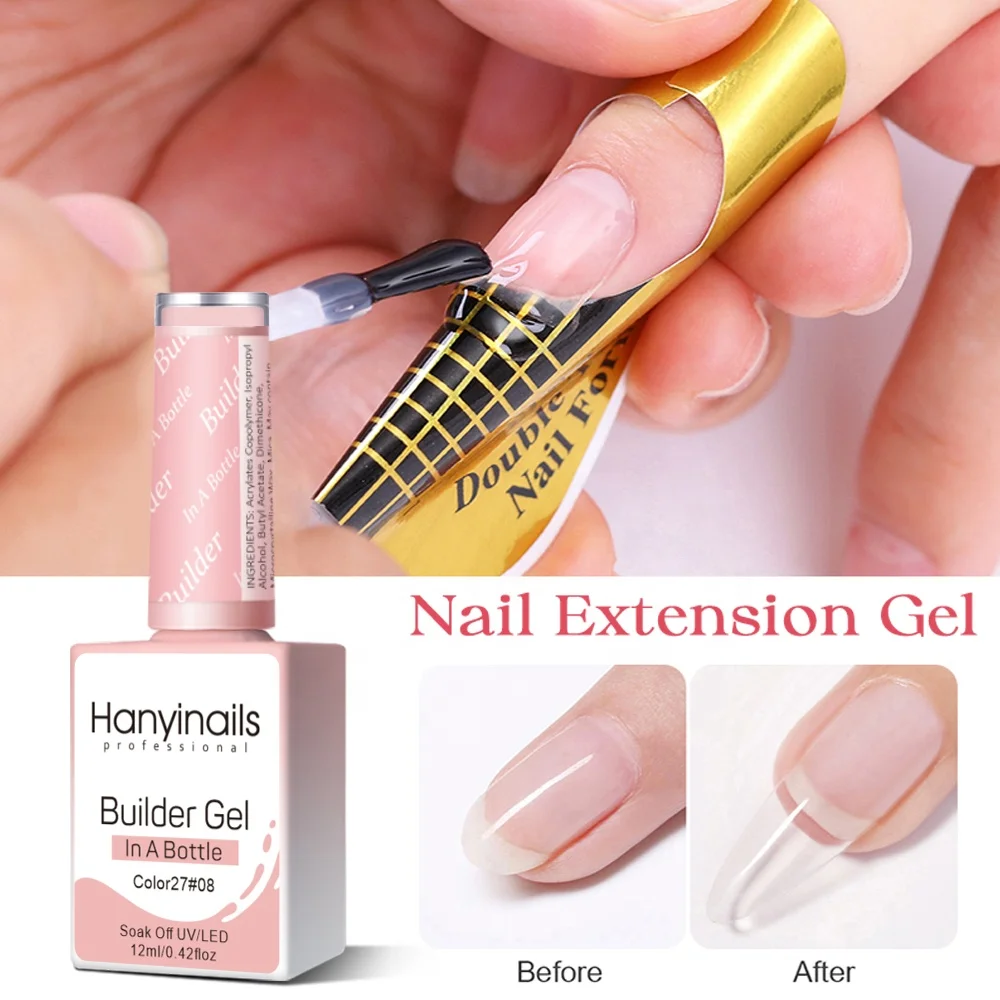 Hanyinails factory OEM Gel Nail Extension Soft White Clear Pink Nude Tan brush on Builder in the bottle Construction Gel