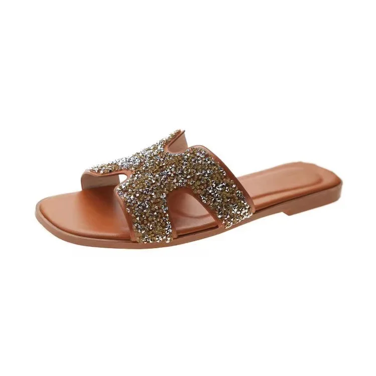 Summer fashionable diamond glitter H shape sandals women designer shoes women sandals