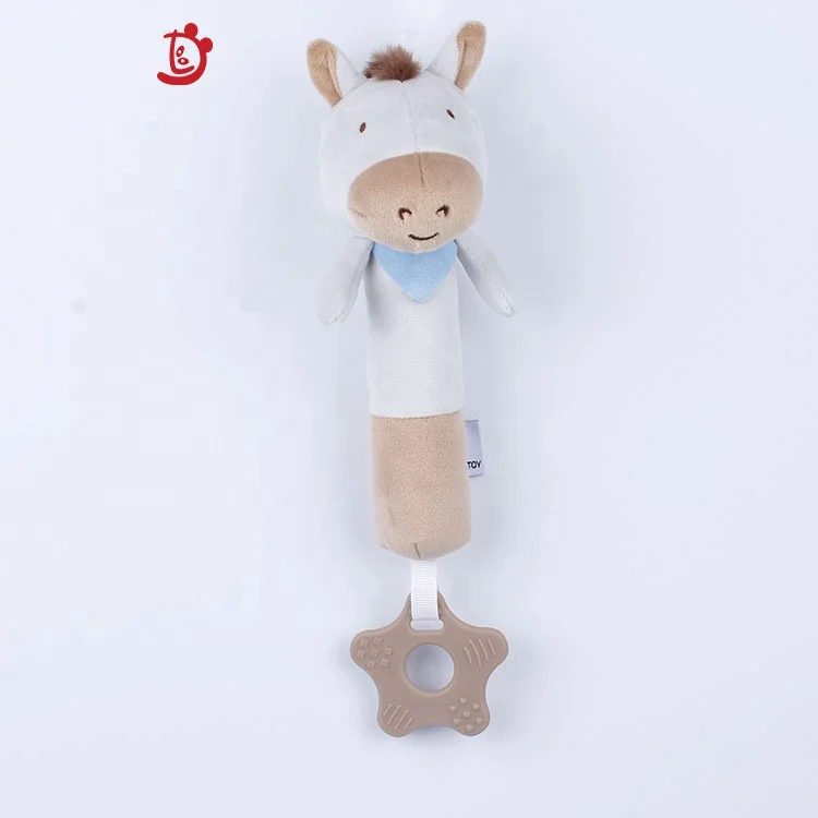Manufacturers new design baby rattle plush toy cute colt  rattle newborn cartoon animal holding stick with rattle