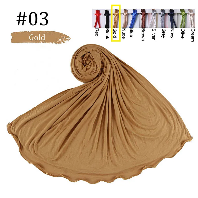 2 Side Lines Cotton Stretchy Plain Jersey Hijab Scarf With Colored lines Nertherlands Arab Muslim Women Shawls