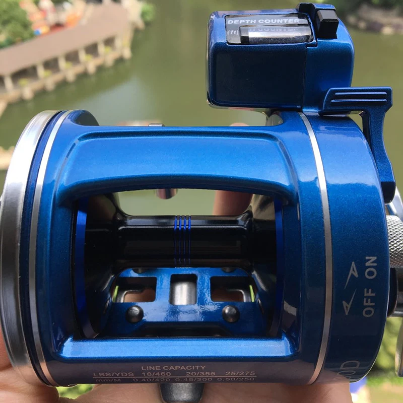 YUMOSHI 30D 50D Metal 12BB Bait Casting Drum Fishing Reel Trolling Fishing Reel with 999FT Depth Finder Counter Meter Gauge