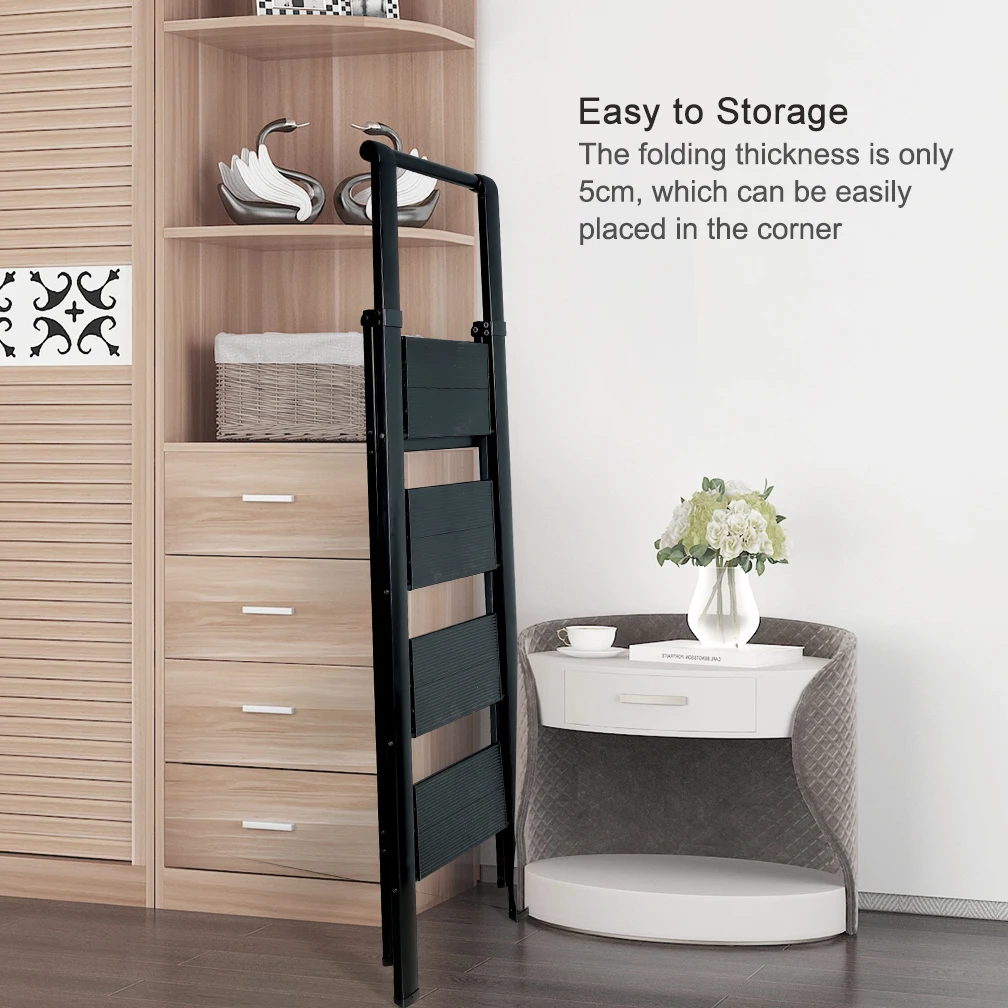 4 Tier Telescopic Folding Step Ladder Safety Extension Aluminum Loft Attic Ladder Portable Extending Rope Step Ladder