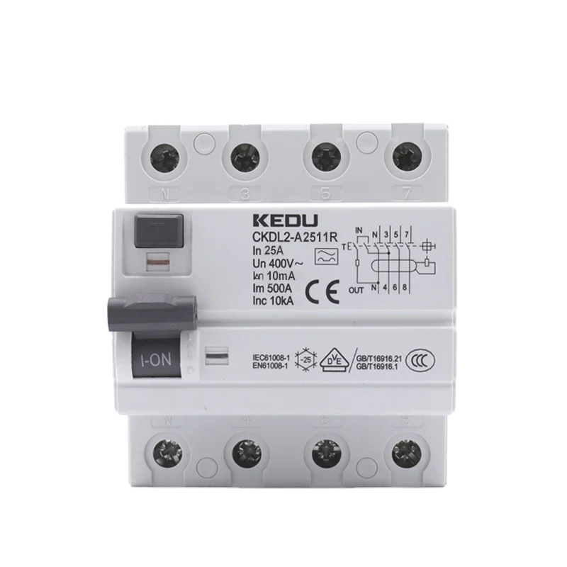 KEDU CKDL2-A2511 4P 25A 10mA RCCB Circuit Breakers With VDE CB CCC CE
