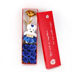 Mothers Day Soap Rose gifts box Artificial flower Handmade Whitening Bath Soap 24-karat Gold-leaf Rose Bear for Valentines day