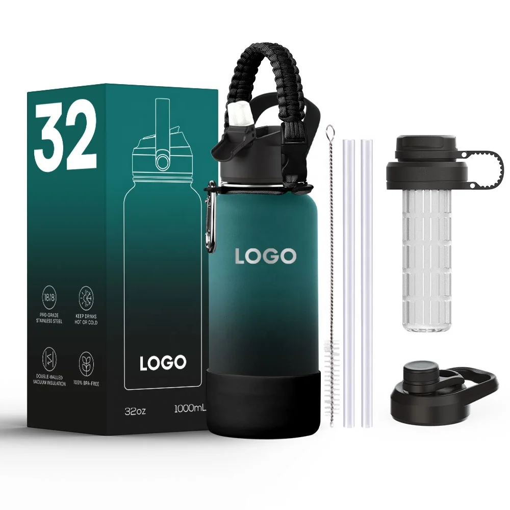 Insulated Water Bottle with Strap 32oz With Logo Stainless Steel  Drinkware With Straw Gifts Promotion