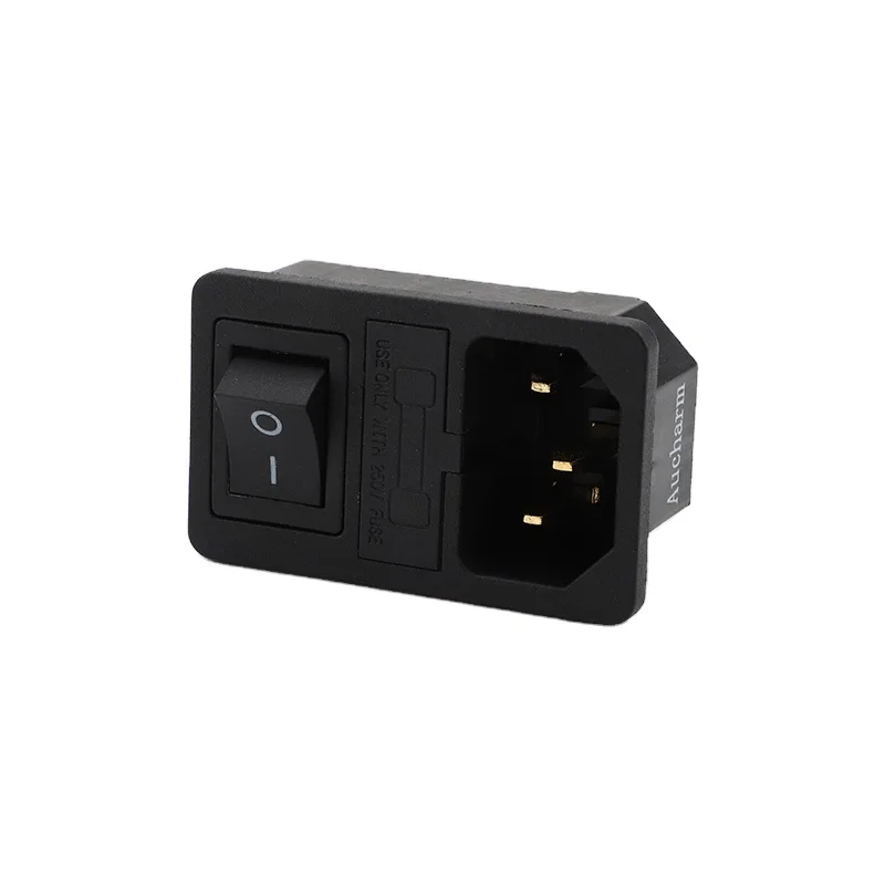 3-in-1 type socket red copper gold plated embedded ac power socket with rocker switch and fuse holder