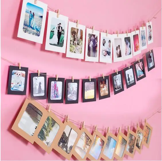  10 шт. DIY бумажная фоторамка Деревянная прищепка на бумаге настенный держатель украшение висит стены фотоальбом Свадебные украшения