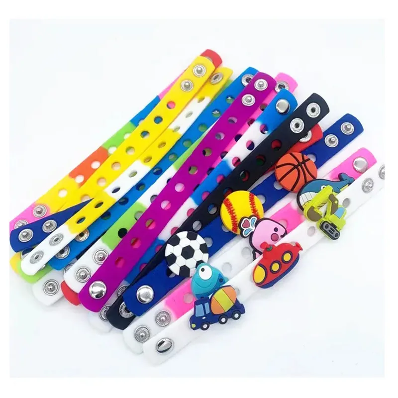 Promotion Gift Rubber Colorful Wristband Bracelet For Croc Charms Children Adjustable Silicone croc Charm Bracelets