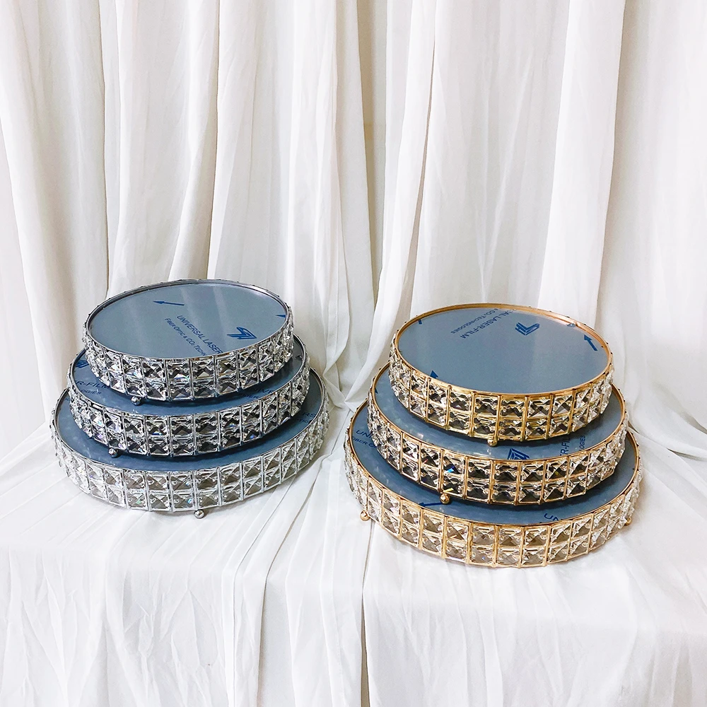 Luxury 3-Tier Wedding Cake Stand Set New Style Crystal Beads and Mirror Top Iron Material for Dessert Table or Party Event