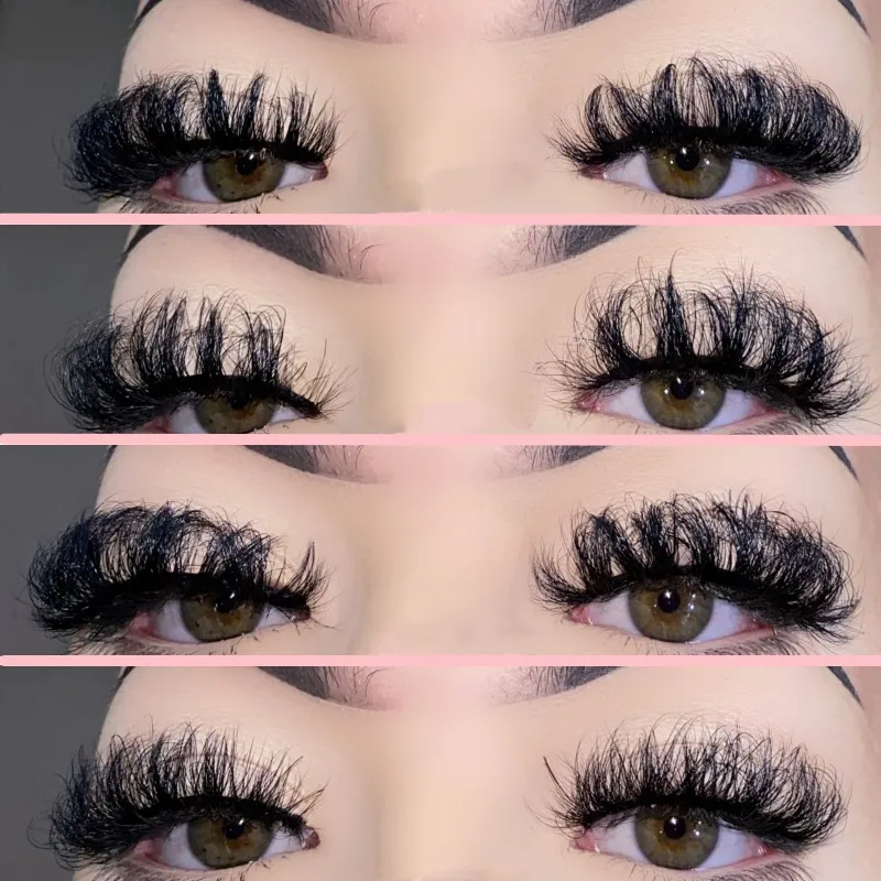 Wholesale 5D mink lashes full thick fluffy messy Eyelash Handmade Soft Wispy Russian Volume fluffy lash tray Strip Eyelashes