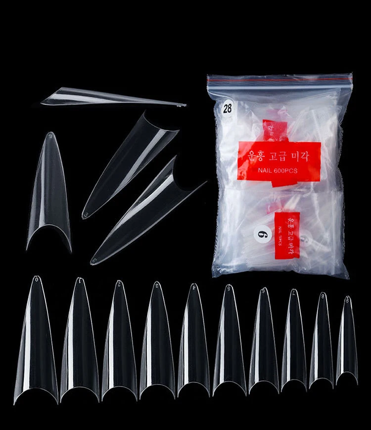 acrylic false  unas acrilicas transparent nails art artificial 600pcs stiletto sharp nail