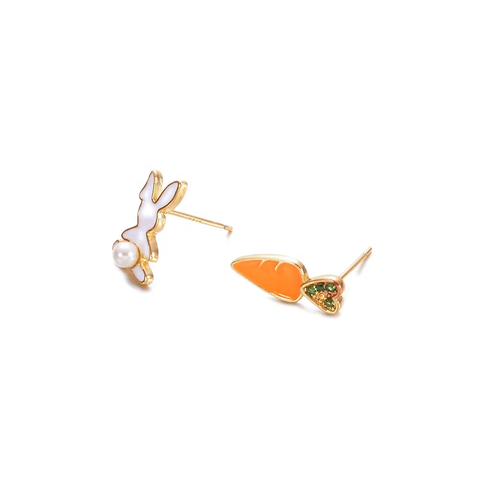 1Pair Popular Cartoon Rabbit Carrot Earring Stud for Women Daily Decoration Lovely Zircon Bunny Earring Fashion Jewelry Gift