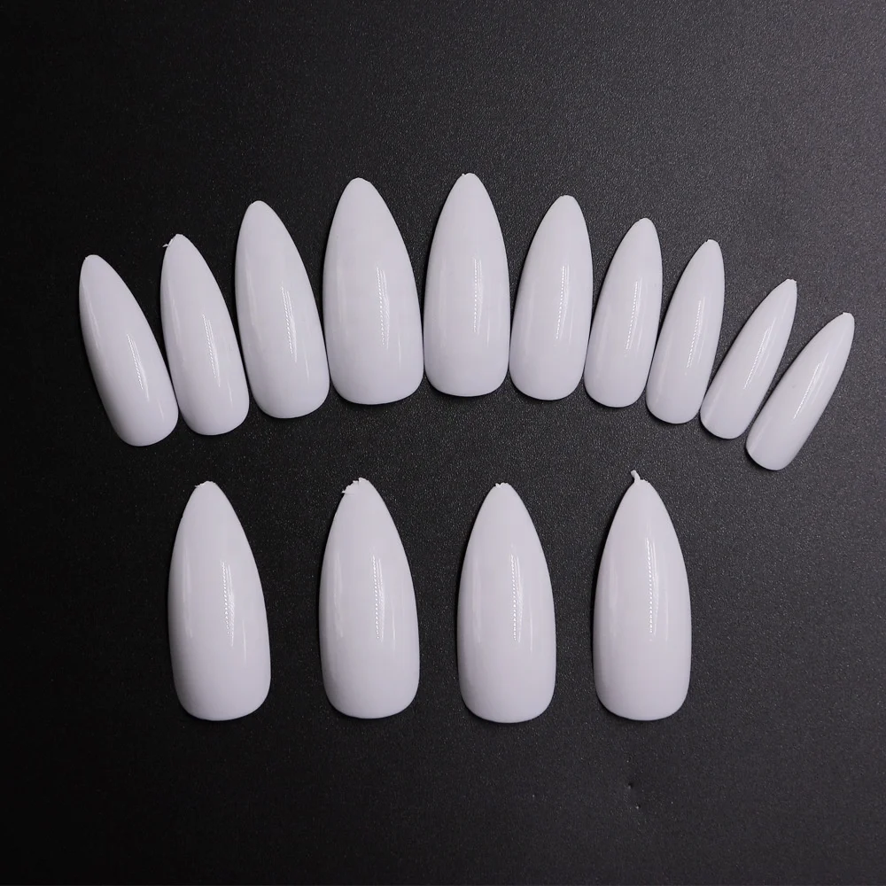 Yimart 500pcs Acrylic Middle Long Oval Shape Stiletto Nail Tips Pointed Sharp Artificial Nails Long Stiletto Nail Tips